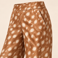 Bambi Print silk trousers, waistband piping and diagonal pocket detail