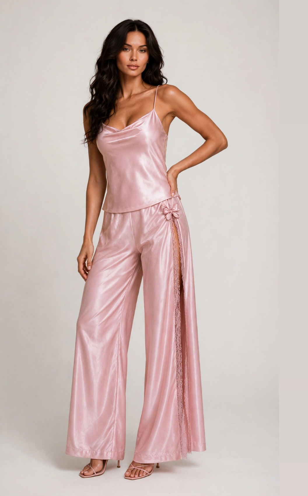 Butterfly Kiss — pink camisole and long trousers, front view