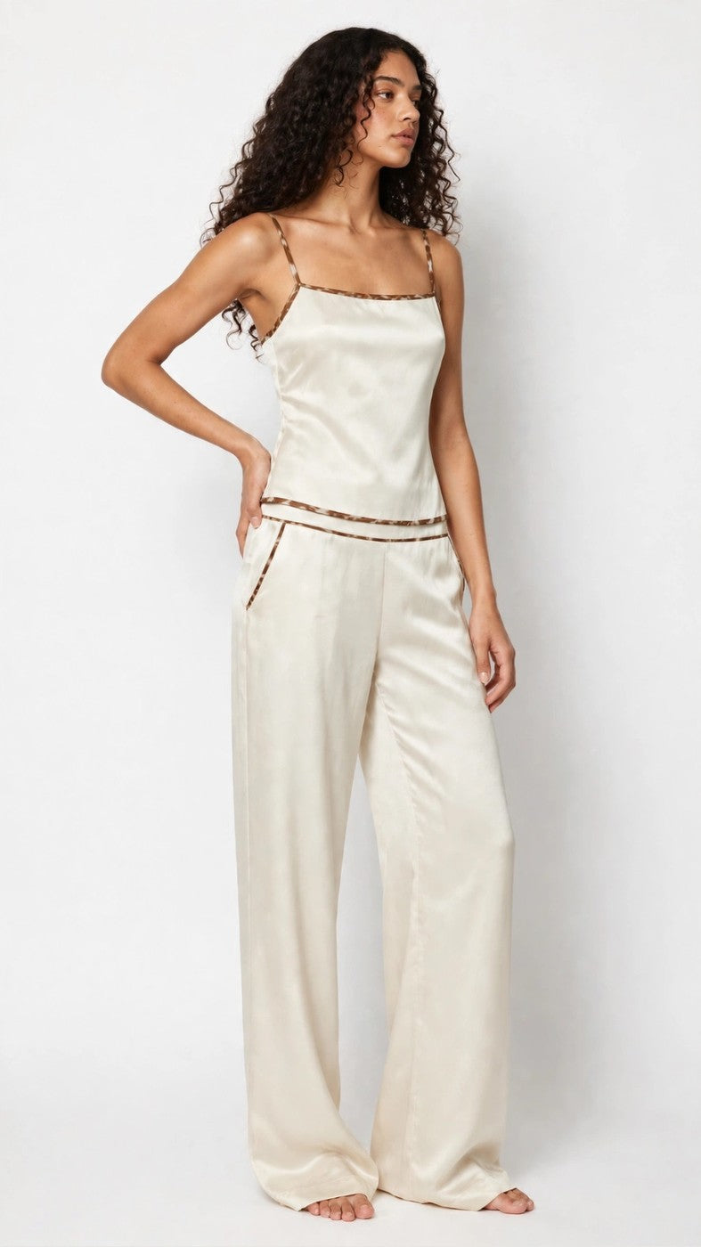 Fawn Cream Softly Dappled Silk Trousers